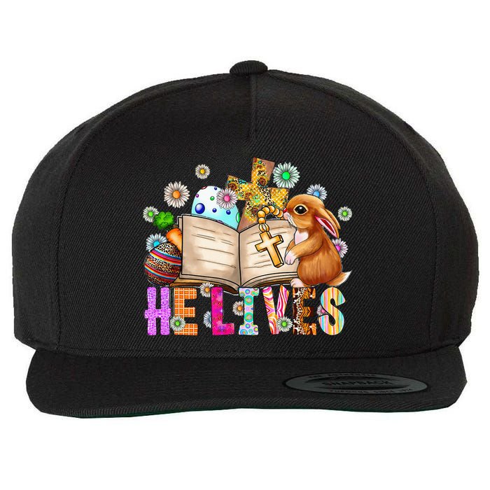 He Lives Easter Cross Jesus Religious Easter Day Christians Wool Snapback Cap