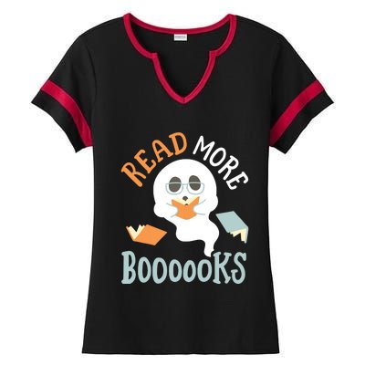 Halloween Librarian English Teacher Reading Reader Books Ladies Halftime Notch Neck Tee