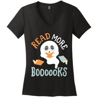 Halloween Librarian English Teacher Reading Reader Books Women's V-Neck T-Shirt