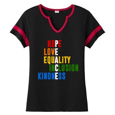 Hope Love Equality Inclusion Kindness Peace Quote Ladies Halftime Notch Neck Tee