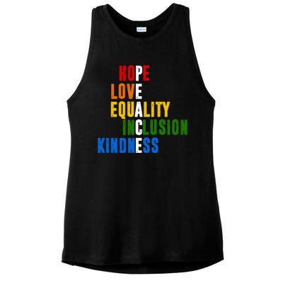 Hope Love Equality Inclusion Kindness Peace Quote Ladies PosiCharge Tri-Blend Wicking Tank