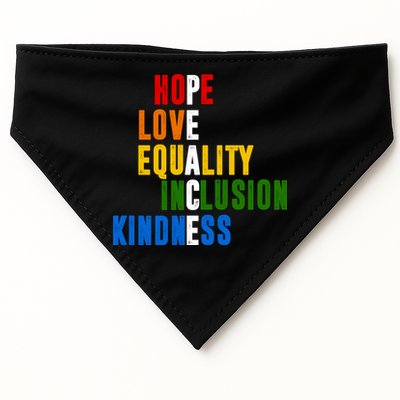 Hope Love Equality Inclusion Kindness Peace Quote USA-Made Doggie Bandana