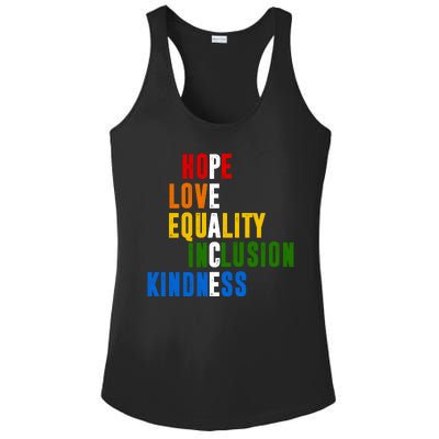 Hope Love Equality Inclusion Kindness Peace Quote Ladies PosiCharge Competitor Racerback Tank