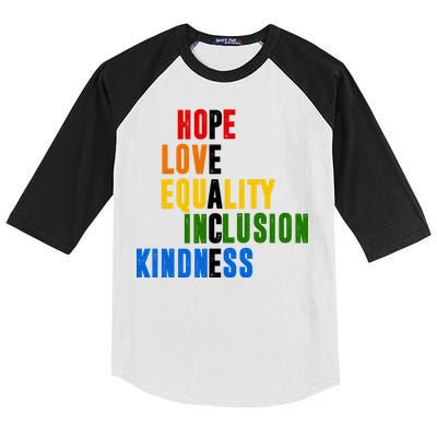 Hope Love Equality Inclusion Kindness Peace Quote Kids Colorblock Raglan Jersey