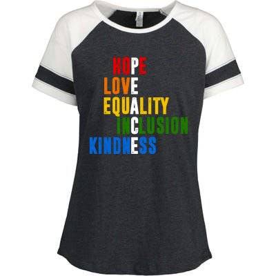 Hope Love Equality Inclusion Kindness Peace Quote Enza Ladies Jersey Colorblock Tee