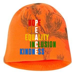 Hope Love Equality Inclusion Kindness Peace Quote Kati - Camo Knit Beanie