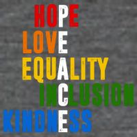 Hope Love Equality Inclusion Kindness Peace Quote 7 Panel Mesh Trucker Snapback Hat