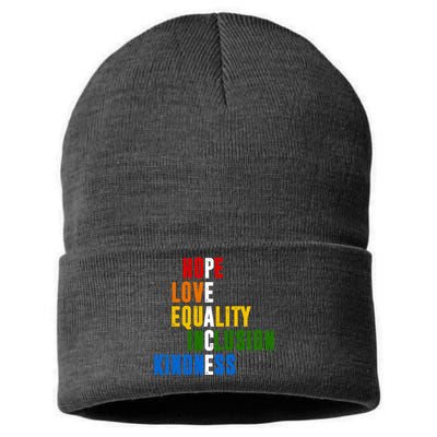 Hope Love Equality Inclusion Kindness Peace Quote Sustainable Knit Beanie