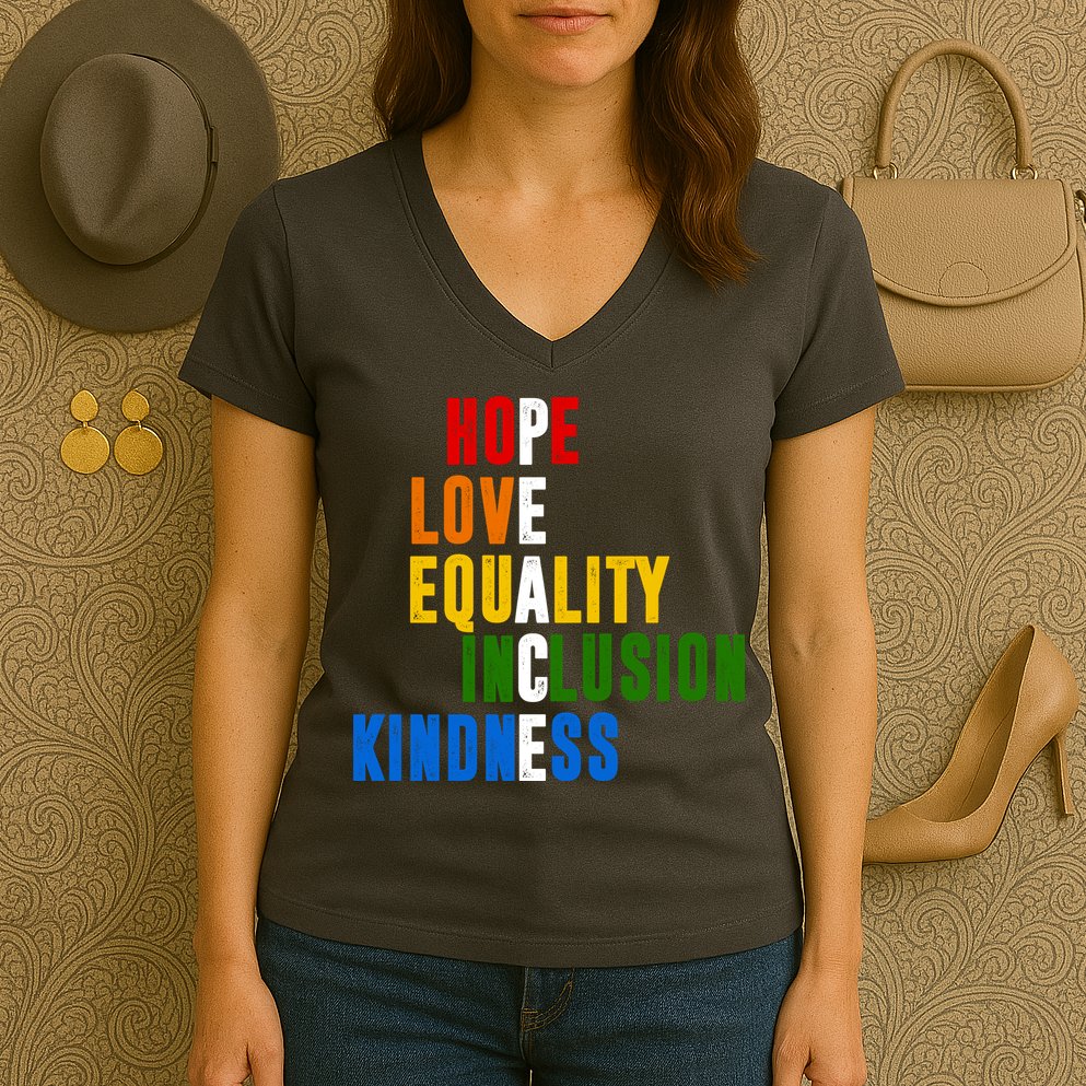 Hope Love Equality Inclusion Kindness Peace Quote Women's V-Neck T-Shirt