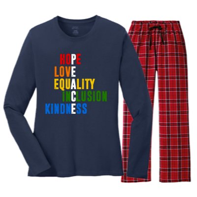 Hope Love Equality Inclusion Kindness Peace Quote Women's Long Sleeve Flannel Pajama Set 