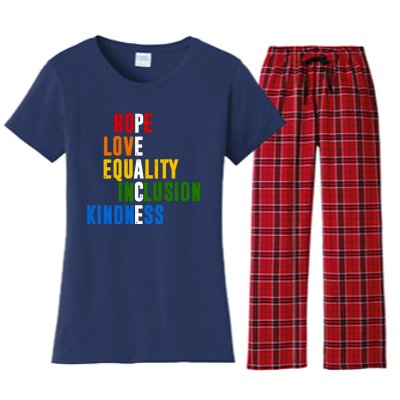 Hope Love Equality Inclusion Kindness Peace Quote Women's Flannel Pajama Set