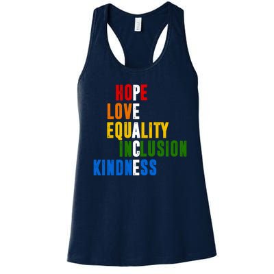 Hope Love Equality Inclusion Kindness Peace Quote Women's Racerback Tank