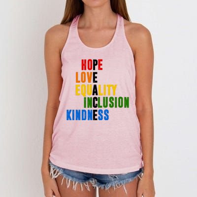 Hope Love Equality Inclusion Kindness Peace Quote Women's Knotted Racerback Tank