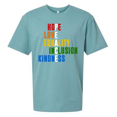 Hope Love Equality Inclusion Kindness Peace Quote Sueded Cloud Jersey T-Shirt