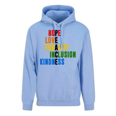 Hope Love Equality Inclusion Kindness Peace Quote Unisex Surf Hoodie