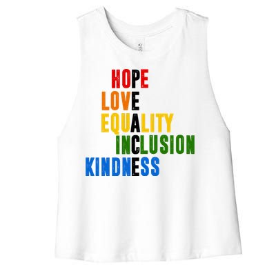 Hope Love Equality Inclusion Kindness Peace Quote Women's Racerback Cropped Tank