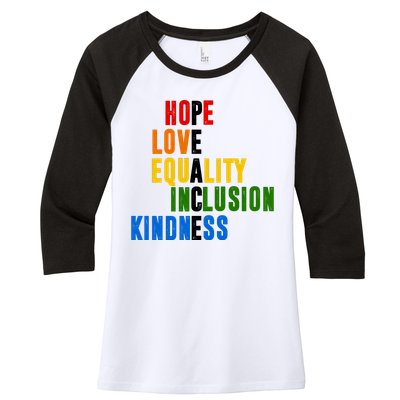 Hope Love Equality Inclusion Kindness Peace Quote Women's Tri-Blend 3/4-Sleeve Raglan Shirt