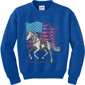 Horse Lover Equestrian American Flag Kids Sweatshirt