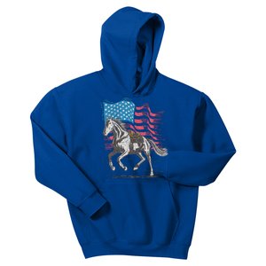 Horse Lover Equestrian American Flag Kids Hoodie