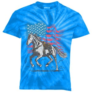 Horse Lover Equestrian American Flag Kids Tie-Dye T-Shirt