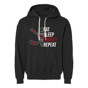 Hockey Lovers Eat Sleep Hockey Repeat Hockey Players Cool Gift Garment-Dyed Fleece Hoodie