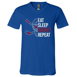 Hockey Lovers Eat Sleep Hockey Repeat Hockey Players Cool Gift V-Neck T-Shirt