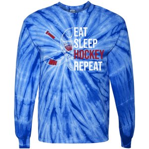 Hockey Lovers Eat Sleep Hockey Repeat Hockey Players Cool Gift Tie-Dye Long Sleeve Shirt