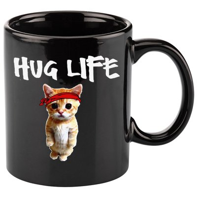 Hug Life Funny Awesome Cool Cute Cat Kitten Tee 11oz C Handle Ceramic Mug