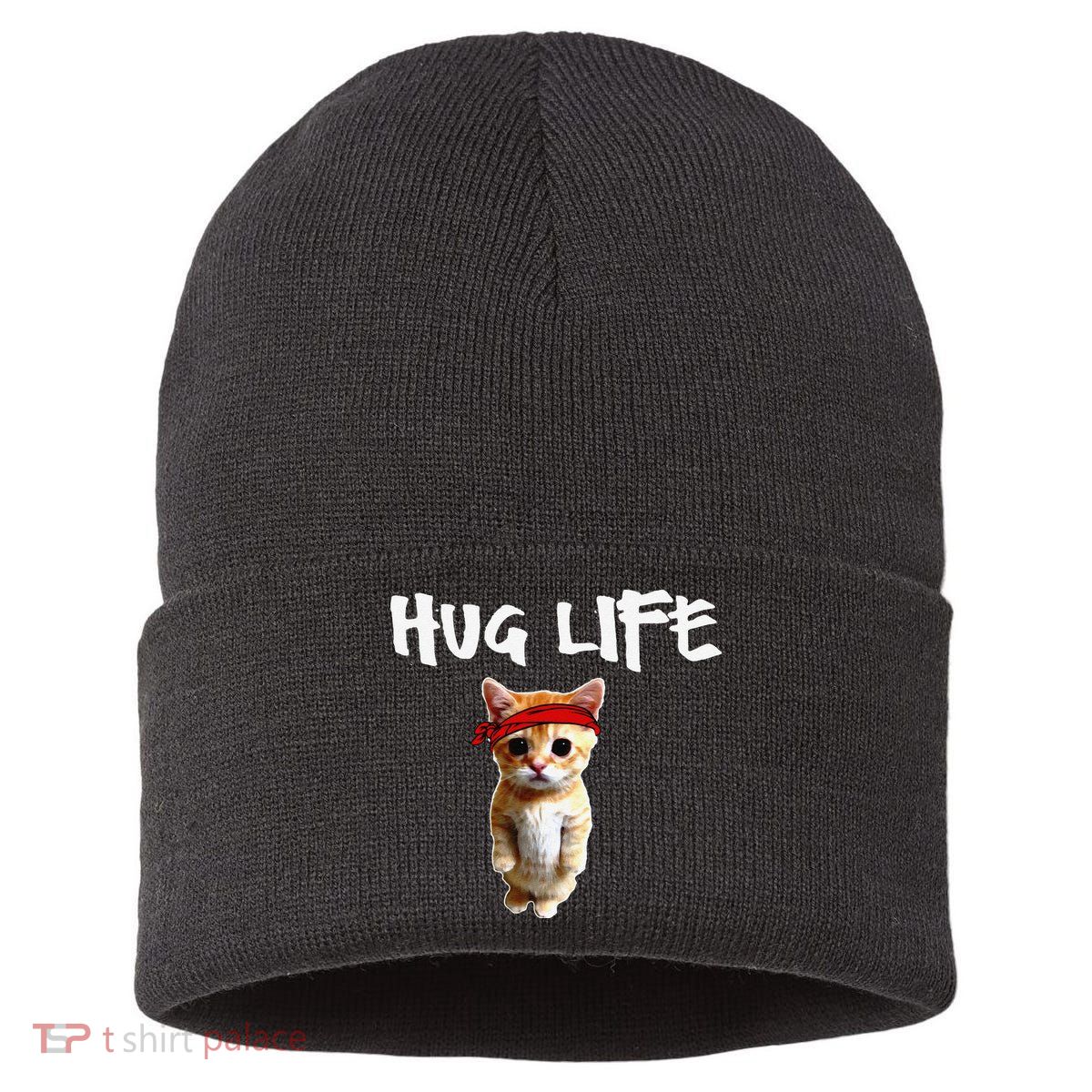 Hug Life Funny Awesome Cool Cute Cat Kitten Tee Sustainable Knit Beanie