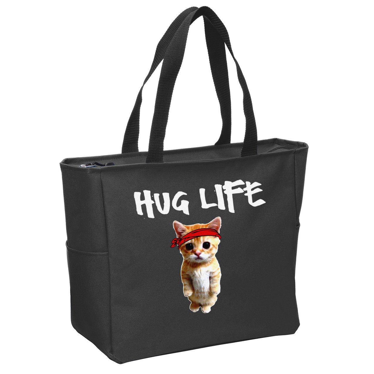 Hug Life Funny Awesome Cool Cute Cat Kitten Tee Zip Tote Bag