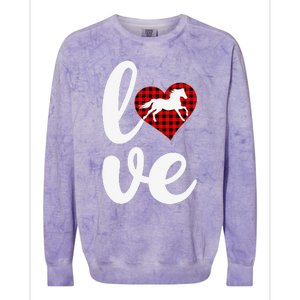 Horse Lover Funny Buffalo Plaid Love Horse Valentine's Day Colorblast Crewneck Sweatshirt