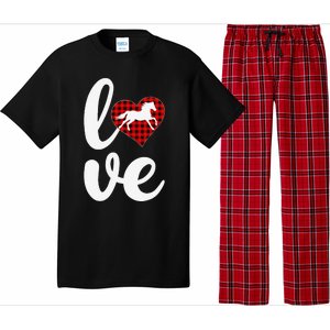 Horse Lover Funny Buffalo Plaid Love Horse Valentine's Day Pajama Set