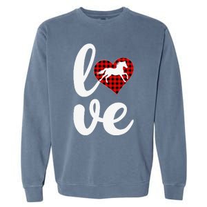 Horse Lover Funny Buffalo Plaid Love Horse Valentine's Day Garment-Dyed Sweatshirt