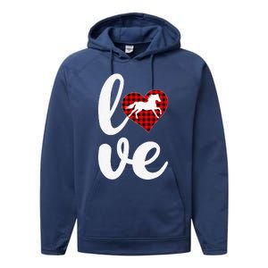 Horse Lover Funny Buffalo Plaid Love Horse Valentine's Day Performance Fleece Hoodie