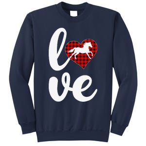 Horse Lover Funny Buffalo Plaid Love Horse Valentine's Day Sweatshirt