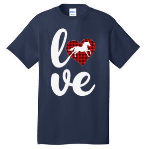 Horse Lover Funny Buffalo Plaid Love Horse Valentine's Day Tall T-Shirt