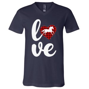 Horse Lover Funny Buffalo Plaid Love Horse Valentine's Day V-Neck T-Shirt