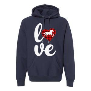 Horse Lover Funny Buffalo Plaid Love Horse Valentine's Day Premium Hoodie