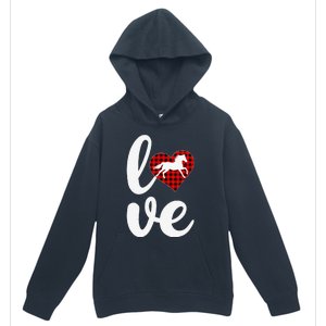 Horse Lover Funny Buffalo Plaid Love Horse Valentine's Day Urban Pullover Hoodie