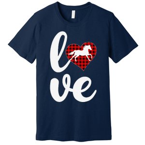 Horse Lover Funny Buffalo Plaid Love Horse Valentine's Day Premium T-Shirt