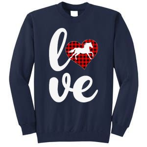 Horse Lover Funny Buffalo Plaid Love Horse Valentine's Day Tall Sweatshirt