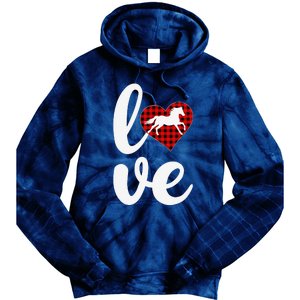 Horse Lover Funny Buffalo Plaid Love Horse Valentine's Day Tie Dye Hoodie