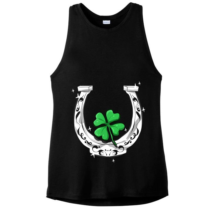 Horseshoe Lucky Four Leaf Clover Horse Ladies PosiCharge Tri-Blend Wicking Tank