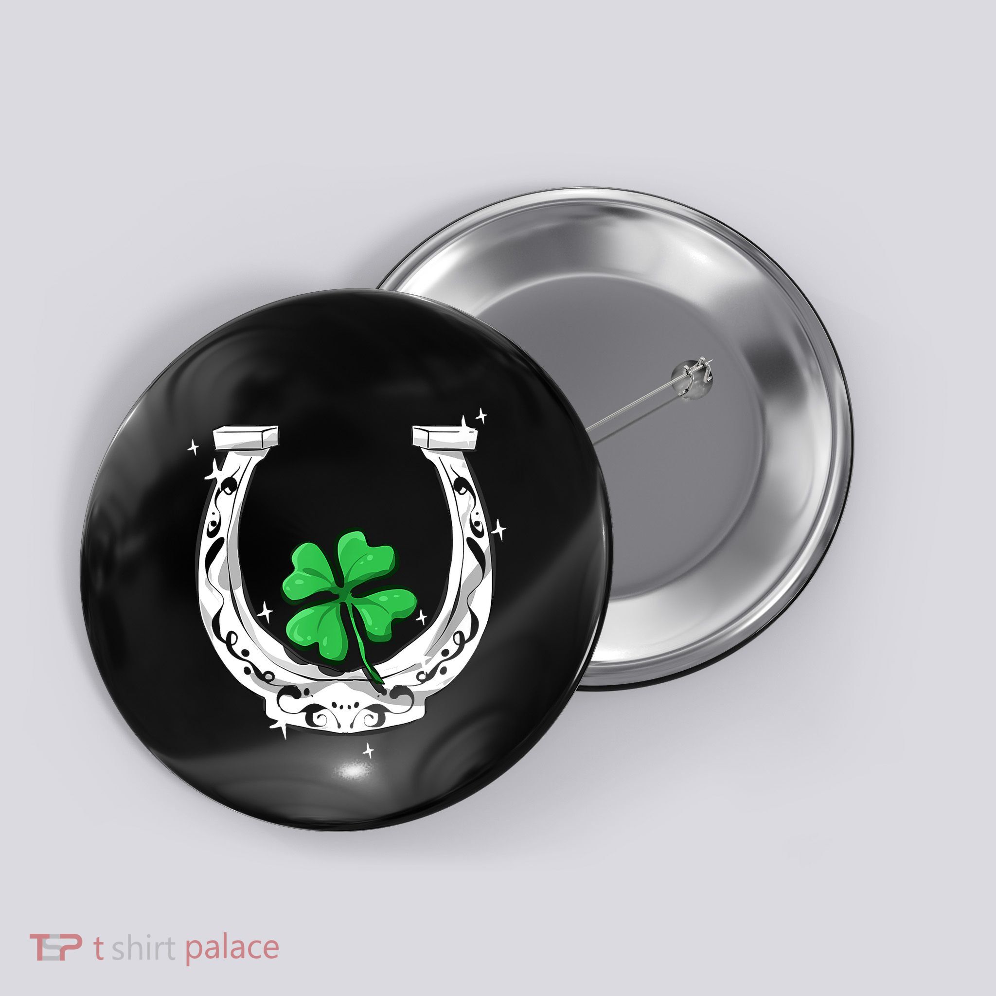 Horseshoe Lucky Four Leaf Clover Horse Button