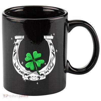 Horseshoe Lucky Four Leaf Clover Horse 11oz C Handle Ceramic Mug