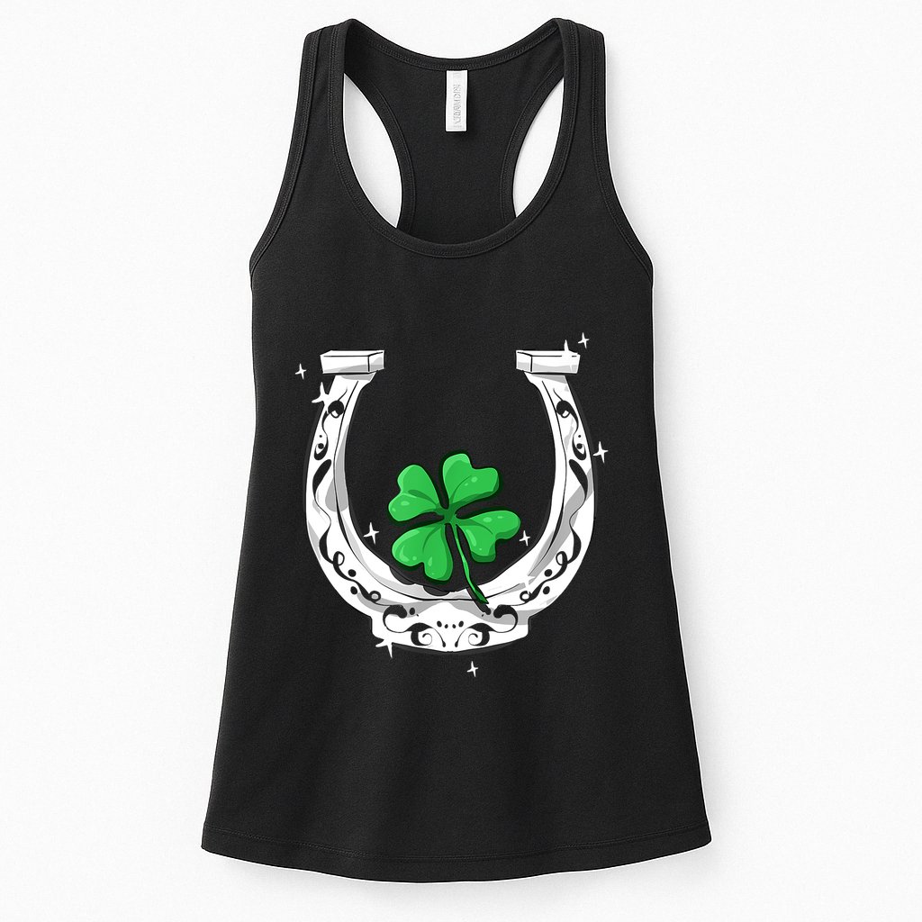 Horseshoe Lucky Four Leaf Clover Horse Womens Tank Top