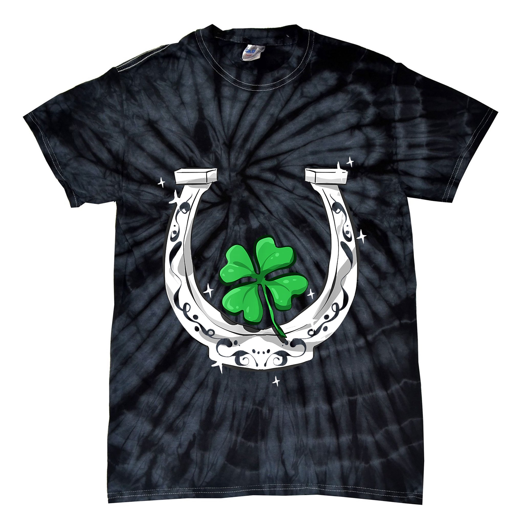 Horseshoe Lucky Four Leaf Clover Horse Tie-Dye T-Shirt