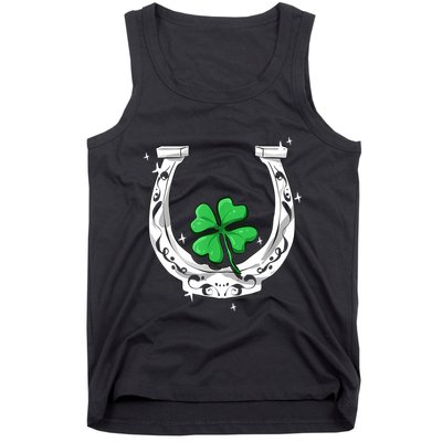 Horseshoe Lucky Four Leaf Clover Horse Tank Top