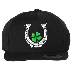 Horseshoe Lucky Four Leaf Clover Horse Wool Snapback Cap