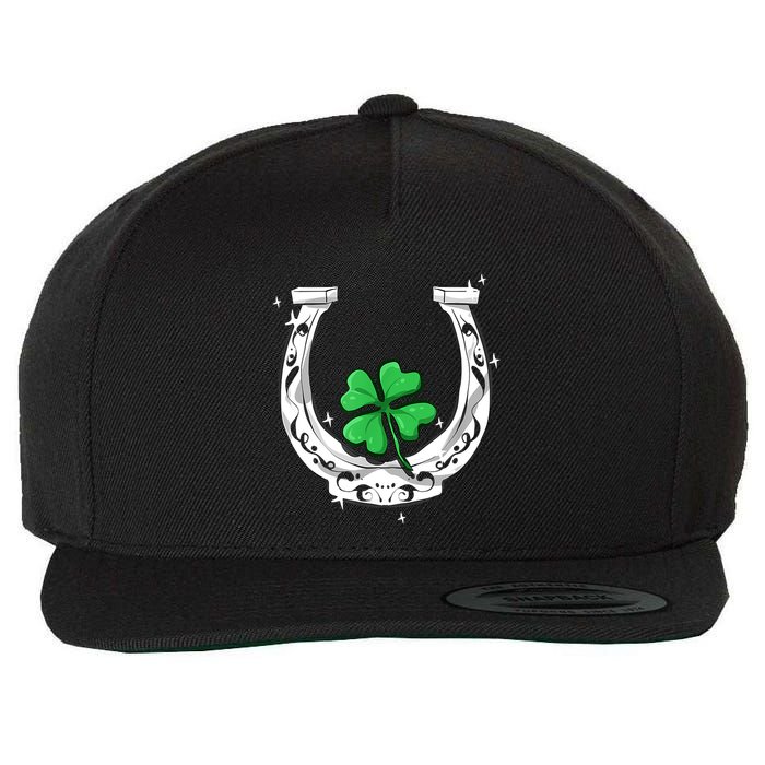 Horseshoe Lucky Four Leaf Clover Horse Wool Snapback Cap
